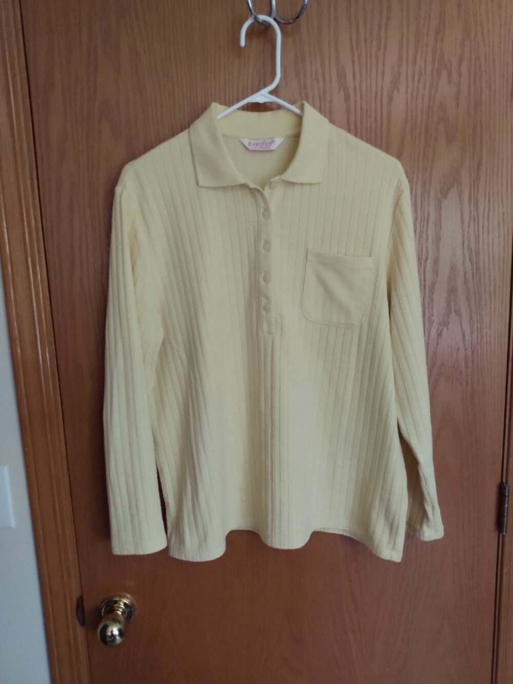 Together Classics Pastel Yellow Collared Top Women's Large Long Sleeve Polo GUC